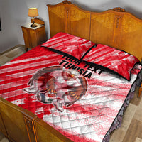 Personalized Tunisia Football Quilt Bed Set Tunisian Flag Carthage Eagles Mascot Grunge Style