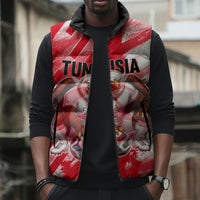 Personalized Tunisia Football Sleeveless Puffer Jacket Tunisian Flag Carthage Eagles Mascot Grunge Style