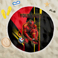 Personalized Belgium Soccer Red Devils Mascot Beach Blanket Royal Belgian Football Geometric Simple Style