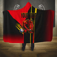 Personalized Belgium Soccer Red Devils Mascot Hooded Blanket Royal Belgian Football Geometric Simple Style