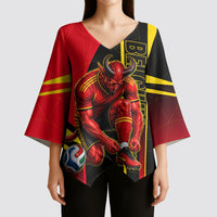 Personalized Belgium Soccer Red Devils Mascot Kimono Sleeve Blouse Royal Belgian Football Geometric Simple Style