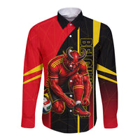 Personalized Belgium Soccer Red Devils Mascot Long Sleeve Button Shirt Royal Belgian Football Geometric Simple Style