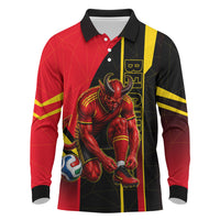 Personalized Belgium Soccer Red Devils Mascot Long Sleeve Polo Shirt Royal Belgian Football Geometric Simple Style