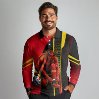 Personalized Belgium Soccer Red Devils Mascot Long Sleeve Polo Shirt Royal Belgian Football Geometric Simple Style