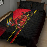 Personalized Belgium Soccer Red Devils Mascot Quilt Bed Set Royal Belgian Football Geometric Simple Style