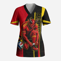 Personalized Belgium Soccer Red Devils Mascot Scrub Top Royal Belgian Football Geometric Simple Style