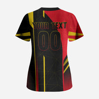Personalized Belgium Soccer Red Devils Mascot Scrub Top Royal Belgian Football Geometric Simple Style