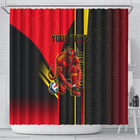 Personalized Belgium Soccer Red Devils Mascot Shower Curtain Royal Belgian Football Geometric Simple Style