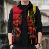 Personalized Belgium Soccer Red Devils Mascot Sleeveless Puffer Jacket Royal Belgian Football Geometric Simple Style