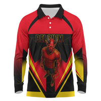 Personalized Belgium Soccer Long Sleeve Polo Shirt Belgian Football Pride Red Devils Mascot