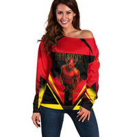 Personalized Belgium Soccer Off Shoulder Sweater Belgian Football Pride Red Devils Mascot