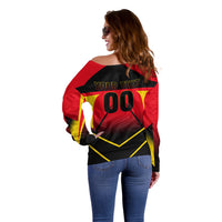 Personalized Belgium Soccer Off Shoulder Sweater Belgian Football Pride Red Devils Mascot