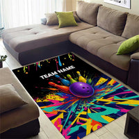 Custom Bowling Strike Design Area Rug Colorful Pins and Purple Ball in Abstract Splatter Art Style - Wonder Print Shop