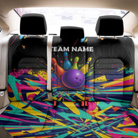 Custom Bowling Strike Design Back Car Seat Cover Colorful Pins and Purple Ball in Abstract Splatter Art Style - Wonder Print Shop