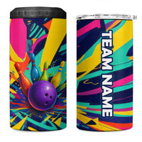 Custom Bowling Strike Design 4 in 1 Can Cooler Tumbler Colorful Pins and Purple Ball in Abstract Splatter Art Style - Wonder Print Shop