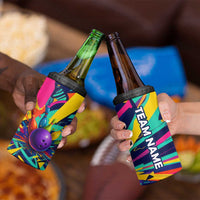 Custom Bowling Strike Design 4 in 1 Can Cooler Tumbler Colorful Pins and Purple Ball in Abstract Splatter Art Style - Wonder Print Shop