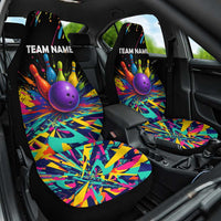 Custom Bowling Strike Design Car Seat Cover Colorful Pins and Purple Ball in Abstract Splatter Art Style - Wonder Print Shop