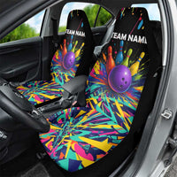 Custom Bowling Strike Design Car Seat Cover Colorful Pins and Purple Ball in Abstract Splatter Art Style - Wonder Print Shop
