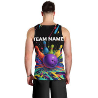 Custom Bowling Strike Design Men Tank Top Colorful Pins and Purple Ball in Abstract Splatter Art Style - Wonder Print Shop