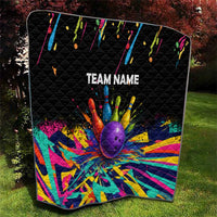 Custom Bowling Strike Design Quilt Colorful Pins and Purple Ball in Abstract Splatter Art Style - Wonder Print Shop