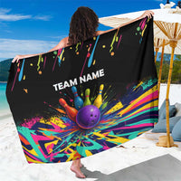 Custom Bowling Strike Design Sarong Colorful Pins and Purple Ball in Abstract Splatter Art Style - Wonder Print Shop