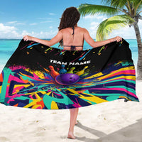Custom Bowling Strike Design Sarong Colorful Pins and Purple Ball in Abstract Splatter Art Style - Wonder Print Shop