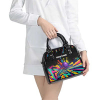 Custom Bowling Strike Design Shoulder Handbag Colorful Pins and Purple Ball in Abstract Splatter Art Style - Wonder Print Shop