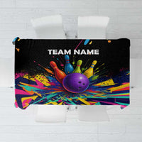 Custom Bowling Strike Design Tablecloth Colorful Pins and Purple Ball in Abstract Splatter Art Style - Wonder Print Shop