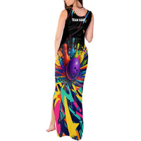 Custom Bowling Strike Design Tank Maxi Dress Colorful Pins and Purple Ball in Abstract Splatter Art Style - Wonder Print Shop