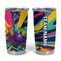 Custom Bowling Strike Design Tumbler Cup Colorful Pins and Purple Ball in Abstract Splatter Art Style - Wonder Print Shop