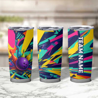 Custom Bowling Strike Design Tumbler Cup Colorful Pins and Purple Ball in Abstract Splatter Art Style - Wonder Print Shop