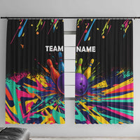 Custom Bowling Strike Design Window Curtain Colorful Pins and Purple Ball in Abstract Splatter Art Style - Wonder Print Shop