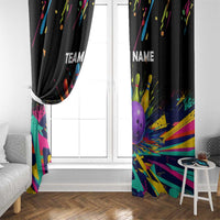 Custom Bowling Strike Design Window Curtain Colorful Pins and Purple Ball in Abstract Splatter Art Style - Wonder Print Shop