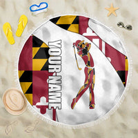 Golf Player Silhouette Beach Blanket Maryland Flag Pattern and Custom Name Panel Design - Wonder Print Shop