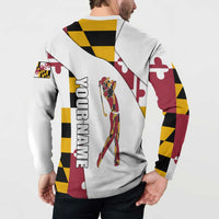 Golf Player Silhouette Button Sweatshirt Maryland Flag Pattern and Custom Name Panel Design - Wonder Print Shop