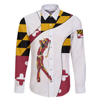Golf Player Silhouette Family Matching Long Sleeve Bodycon Dress and Hawaiian Shirt Maryland Flag Pattern and Custom Name Panel Design - Wonder Print Shop