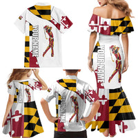 Golf Player Silhouette Family Matching Mermaid Dress and Hawaiian Shirt Maryland Flag Pattern and Custom Name Panel Design - Wonder Print Shop
