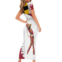 Golf Player Silhouette Family Matching Short Sleeve Bodycon Dress and Hawaiian Shirt Maryland Flag Pattern and Custom Name Panel Design - Wonder Print Shop