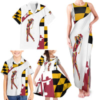 Golf Player Silhouette Family Matching Tank Maxi Dress and Hawaiian Shirt Maryland Flag Pattern and Custom Name Panel Design - Wonder Print Shop