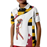 Golf Player Silhouette Kid Polo Shirt Maryland Flag Pattern and Custom Name Panel Design - Wonder Print Shop