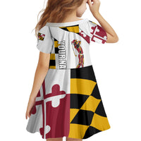 Golf Player Silhouette Kid Short Sleeve Dress Maryland Flag Pattern and Custom Name Panel Design - Wonder Print Shop