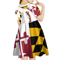 Golf Player Silhouette Kid Short Sleeve Dress Maryland Flag Pattern and Custom Name Panel Design - Wonder Print Shop