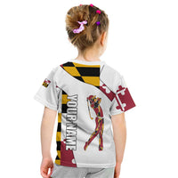 Golf Player Silhouette Kid T Shirt Maryland Flag Pattern and Custom Name Panel Design - Wonder Print Shop