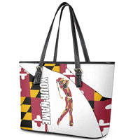 Golf Player Silhouette Leather Tote Bag Maryland Flag Pattern and Custom Name Panel Design - Wonder Print Shop