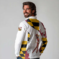 Golf Player Silhouette Long Sleeve Polo Shirt Maryland Flag Pattern and Custom Name Panel Design - Wonder Print Shop