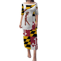 Golf Player Silhouette Puletasi Maryland Flag Pattern and Custom Name Panel Design - Wonder Print Shop
