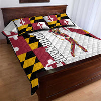 Golf Player Silhouette Quilt Bed Set Maryland Flag Pattern and Custom Name Panel Design - Wonder Print Shop