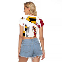 Golf Player Silhouette Raglan Cropped T Shirt Maryland Flag Pattern and Custom Name Panel Design - Wonder Print Shop