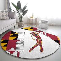 Golf Player Silhouette Round Carpet Maryland Flag Pattern and Custom Name Panel Design - Wonder Print Shop
