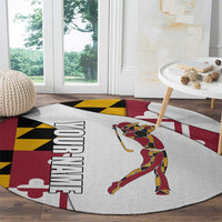 Golf Player Silhouette Round Carpet Maryland Flag Pattern and Custom Name Panel Design - Wonder Print Shop